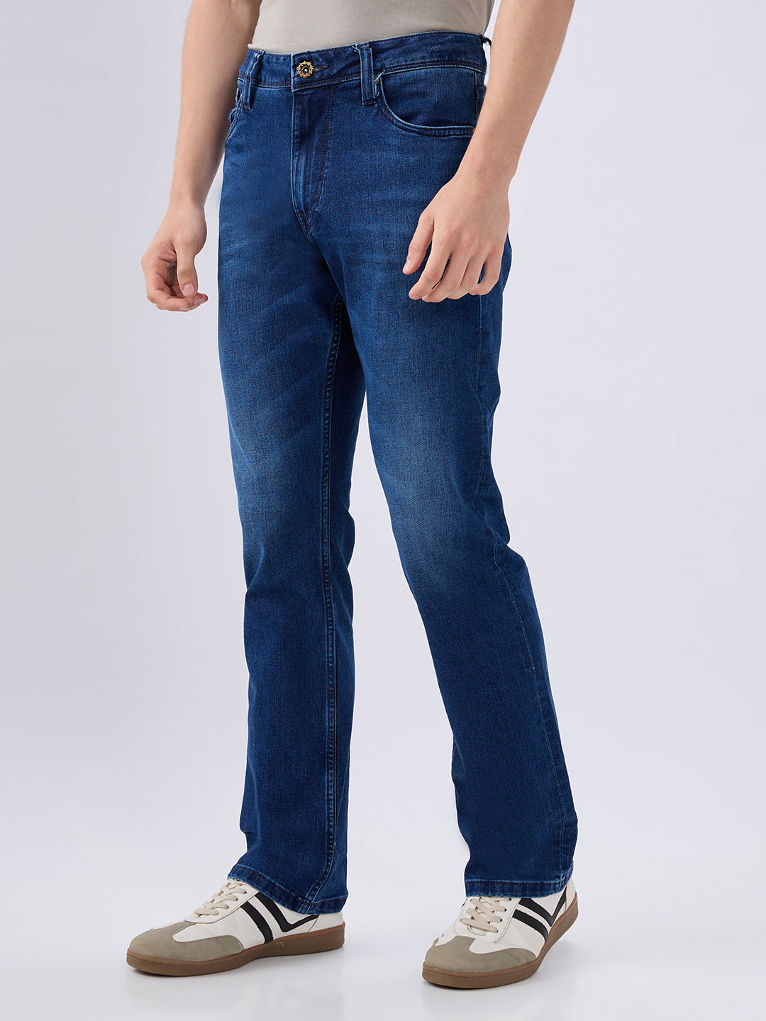 Men's Blue Mid-Rise Bootcut Cotton Blended Casual Jeans