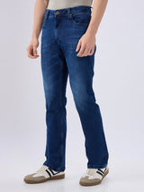 Men's Blue Mid-Rise Bootcut Cotton Blended Casual Jeans