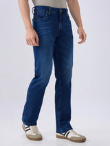 Men's Blue Mid-Rise Bootcut Cotton Blended Casual Jeans