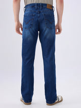 Men's Blue Mid-Rise Bootcut Cotton Blended Casual Jeans