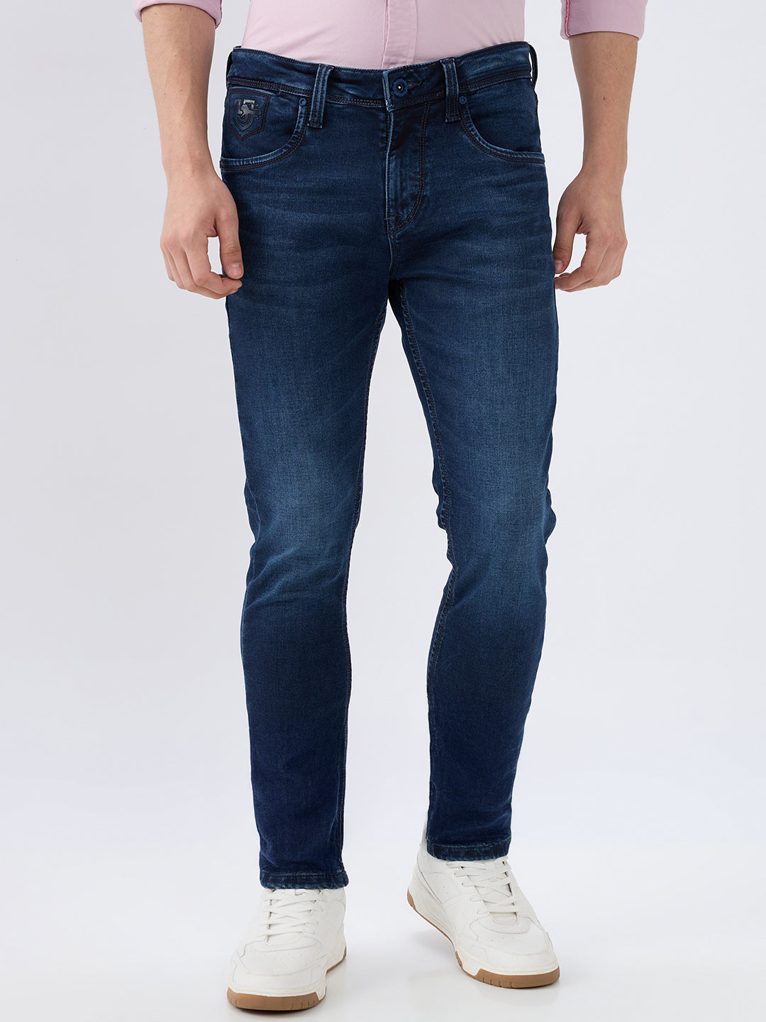 Men's Blue Mid-Rise Skinny Fit Cotton Blend Casual Jeans