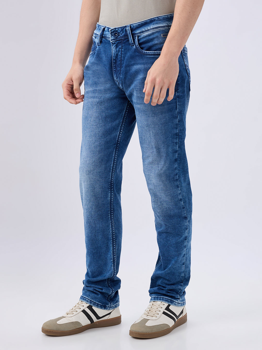 Men's Blue Mid-Rise Straight Fit Cotton Blended Casual Jeans