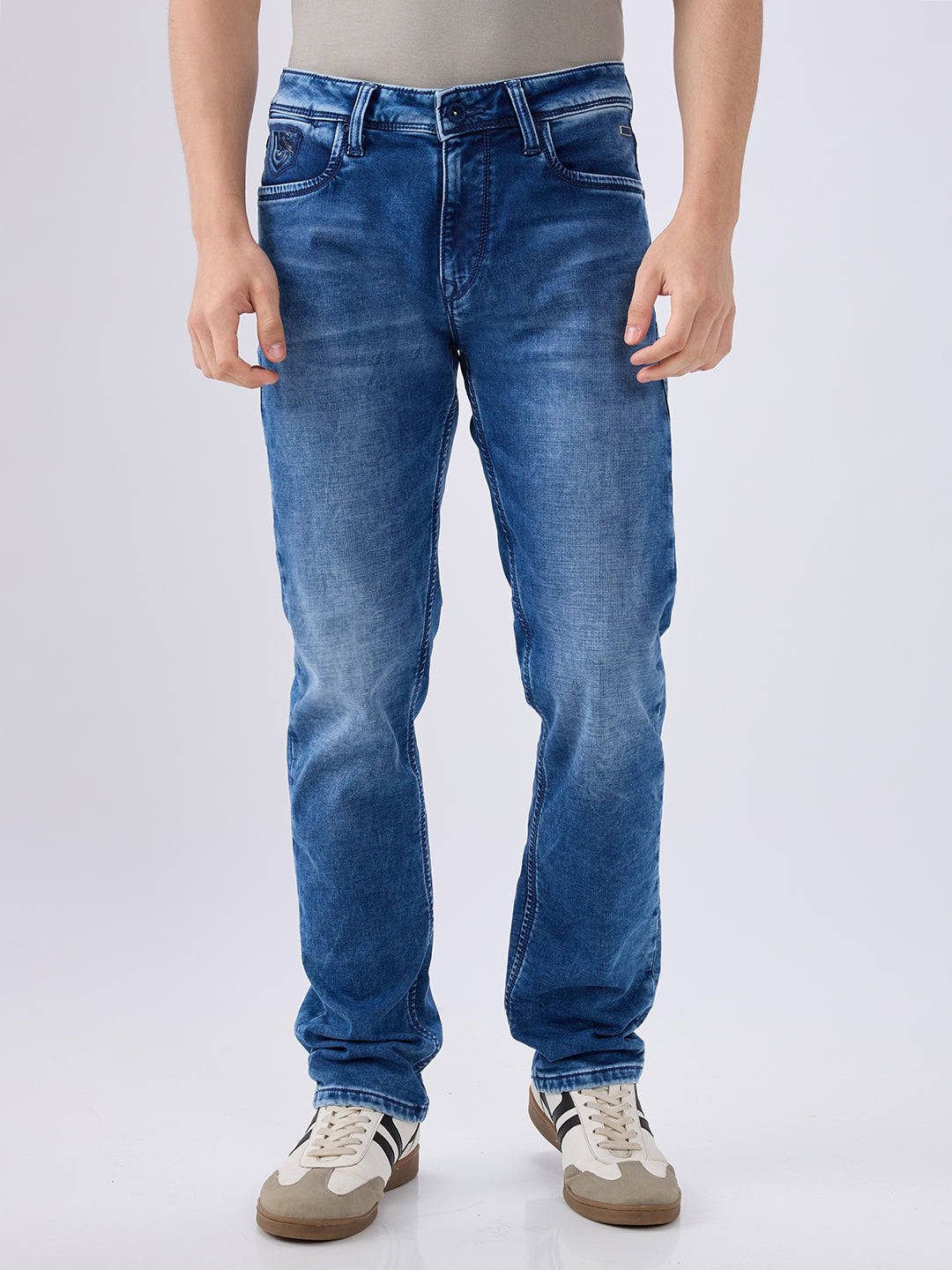 Men's Blue Mid-Rise Straight Fit Cotton Blended Casual Jeans