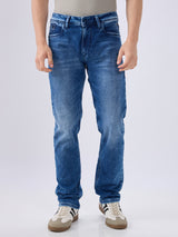 Men's Blue Mid-Rise Straight Fit Cotton Blended Casual Jeans