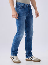 Men's Blue Mid-Rise Straight Fit Cotton Blended Casual Jeans