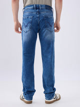 Men's Blue Mid-Rise Straight Fit Cotton Blended Casual Jeans