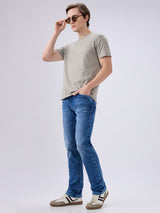 Men's Blue Mid-Rise Straight Fit Cotton Blended Casual Jeans
