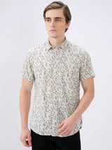 Men's Multi Cotton Blend Printed Slim Fit Half Sleeves Casual Shirt
