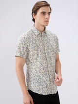 Men's Multi Cotton Blend Printed Slim Fit Half Sleeves Casual Shirt