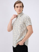 Men's Multi Cotton Blend Printed Slim Fit Half Sleeves Casual Shirt