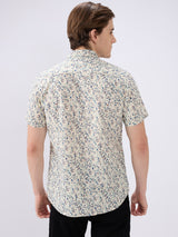 Men's Multi Cotton Blend Printed Slim Fit Half Sleeves Casual Shirt