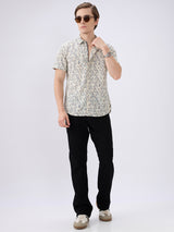 Men's Multi Cotton Blend Printed Slim Fit Half Sleeves Casual Shirt