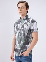 Men's Green Cotton Blend Printed Slim Fit Half Sleeves Casual Shirt