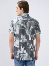 Men's Green Cotton Blend Printed Slim Fit Half Sleeves Casual Shirt