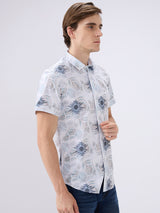 Men's Multi Cotton Blend Printed Slim Fit Half Sleeves Casual Shirt