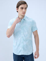 Men's Green Cotton Blend Printed Slim Fit Half Sleeves Casual Shirt