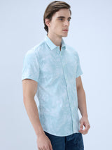 Men's Green Cotton Blend Printed Slim Fit Half Sleeves Casual Shirt