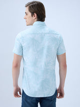 Men's Green Cotton Blend Printed Slim Fit Half Sleeves Casual Shirt