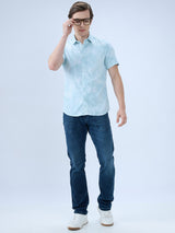Men's Green Cotton Blend Printed Slim Fit Half Sleeves Casual Shirt