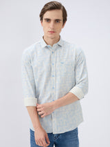 Men's Beige Cotton Blend Printed Slim Fit Full Sleeves Casual Shirt
