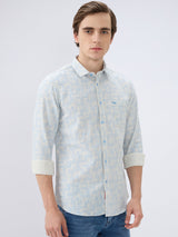 Men's Beige Cotton Blend Printed Slim Fit Full Sleeves Casual Shirt