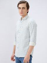 Men's Beige Cotton Blend Printed Slim Fit Full Sleeves Casual Shirt
