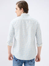 Men's Beige Cotton Blend Printed Slim Fit Full Sleeves Casual Shirt