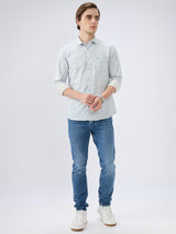 Men's Beige Cotton Blend Printed Slim Fit Full Sleeves Casual Shirt