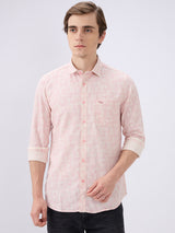Men's Beige Cotton Blend Printed Slim Fit Full Sleeves Casual Shirt
