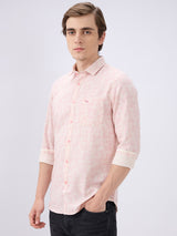 Men's Beige Cotton Blend Printed Slim Fit Full Sleeves Casual Shirt