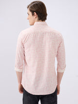 Men's Beige Cotton Blend Printed Slim Fit Full Sleeves Casual Shirt