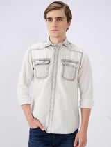 Men's Grey Cotton Blend Solid Slim Fit Full Sleeves Casual Shirt
