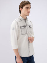 Men's Grey Cotton Blend Solid Slim Fit Full Sleeves Casual Shirt