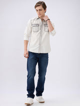 Men's Grey Cotton Blend Solid Slim Fit Full Sleeves Casual Shirt