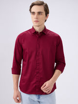 Men's Maroon Cotton Blend Solid Slim Fit Full Sleeves Casual Shirt