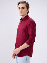 Men's Maroon Cotton Blend Solid Slim Fit Full Sleeves Casual Shirt