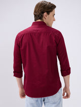 Men's Maroon Cotton Blend Solid Slim Fit Full Sleeves Casual Shirt