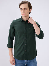 Men's Green Cotton Blend Solid Slim Fit Full Sleeves Casual Shirt