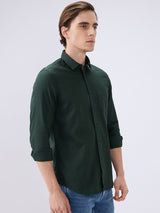 Men's Green Cotton Blend Solid Slim Fit Full Sleeves Casual Shirt