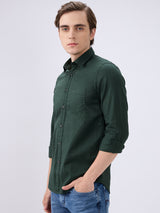 Men's Green Cotton Blend Solid Slim Fit Full Sleeves Casual Shirt