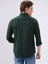 Men's Green Cotton Blend Solid Slim Fit Full Sleeves Casual Shirt