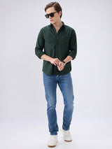 Men's Green Cotton Blend Solid Slim Fit Full Sleeves Casual Shirt
