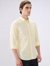 Men's Yellow Casual Slim Fit Solid Full Sleeves Shirt