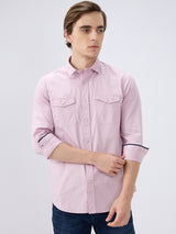 Men's Lavender Cotton Blend Solid Slim Fit Full Sleeves Casual Shirt