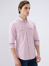 Men's Lavender Cotton Blend Solid Slim Fit Full Sleeves Casual Shirt