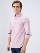 Men's Lavender Cotton Blend Solid Slim Fit Full Sleeves Casual Shirt
