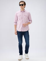 Men's Lavender Cotton Blend Solid Slim Fit Full Sleeves Casual Shirt
