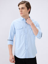 Men's Blue Casual Slim Fit Solid Full Sleeves Shirt