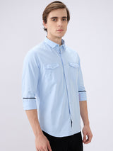 Men's Blue Casual Slim Fit Solid Full Sleeves Shirt