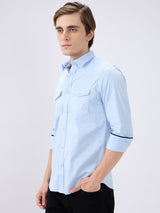 Men's Blue Casual Slim Fit Solid Full Sleeves Shirt